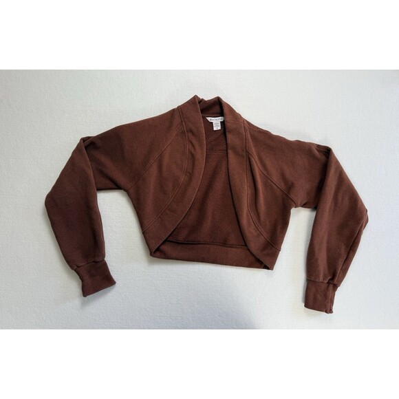 Athleta RetroPlush Wrap Sweatshirt Brown Fleece Cropped Cardigan Women’s Size S - Picture 1 of 7